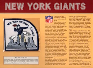 NEW YORK GIANTS ~ Willabee & Ward NFL GOLDEN AGE FOOTBALL PATCH & INFO STAT CARD - Picture 1 of 2