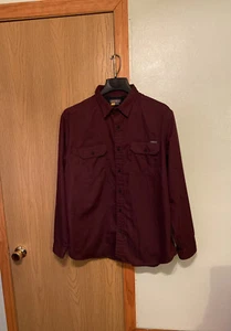 Eddie Bauer XL Solid Burgundy Red Long Sleeve Button-Front Casual Shirt - EUC - Picture 1 of 4