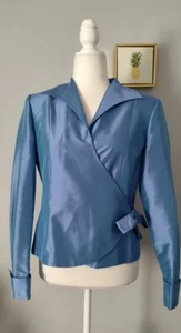 Kate Hill Blazer Style Wickelfarbe Blau Metallic Größe 8 Seide und Acetat - Bild 1 von 10