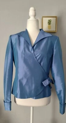 Blazer estilo envolvente Kate Hill color azul metálico talla 8 seda y acetato  Foto 1 de 4
