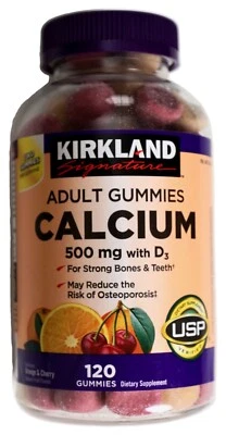 Kirkland Calcio Adulto 500mg con Soporte Diente Hueso D3, 120 Gomitas Dietéticas Foto 1 de 3