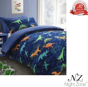 Kids Dinosaur Teddy Fleece Duvet Cover & Pillowcase Bedding Set Warm Teddy Duvet - Picture 1 of 4