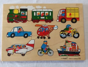 Vintage SIMPLEX TRANSPORTATION Wooden Peg Puzzle Preschool 12x8 L44 - Picture 1 of 10