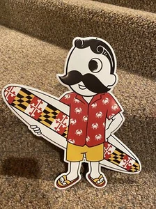 RARE National Bohemian Beer Mr Boh Surfing Tin Sign Baltimore Maryland Flag Crab - Picture 1 of 2