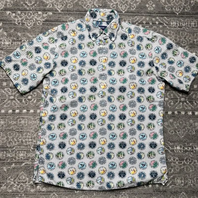 Camisa Seersucker Popover Manga Corta Patrón Tenis Eton Para Hombres Grande Delgada RARA Foto 1 de 4