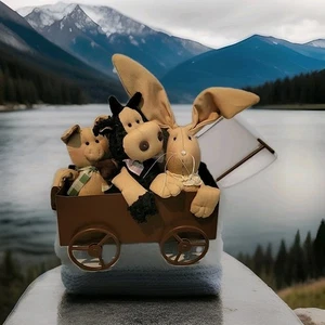 Bunny Lamb Pig in a Wagon with handle and wheels Whimsical Decor Country Farm - Picture 1 of 15