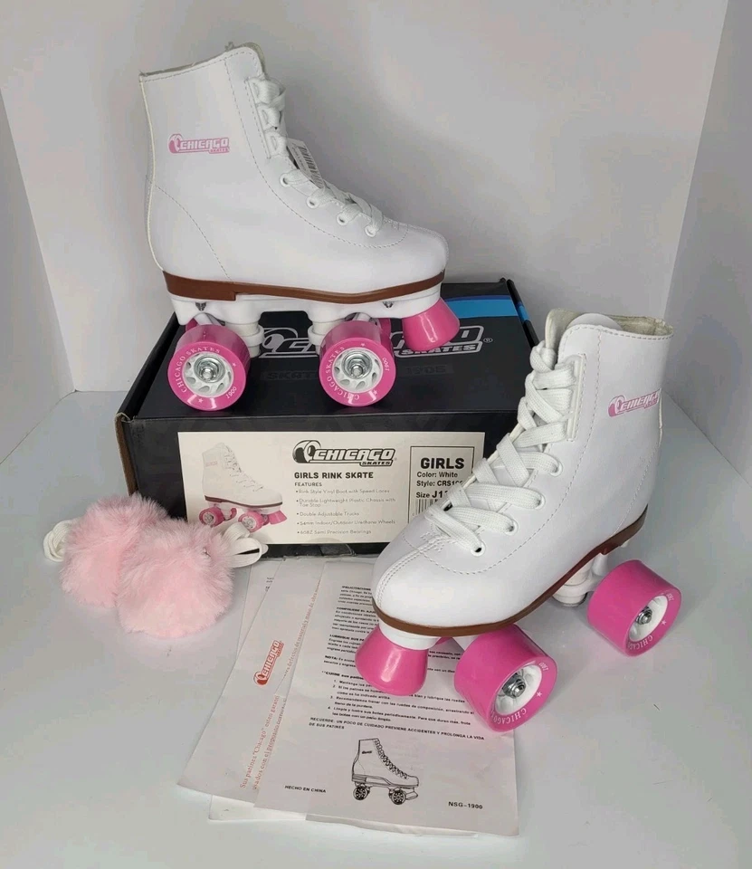 Chicago Girls High Top Rink Roller Skates White Size J13 CRS1900