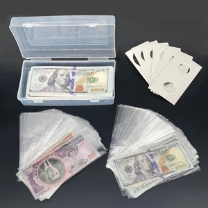 200 Stck. Klar Kunststoff Papier Geld Hüllen mit Aufbewahrungsbox Geldschein Schutz Sla... - Bild 1 von 6