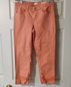 J Jill Denim Womens Apricot Peach Cropped Cuffed Authentic Fit Jeans 8 - Picture 1 of 13