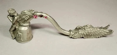 Vtg Pewter Candle Snuffer Angel Wings Cherub Pink Embellishment 1983 80s 5" - Image 1 of 4