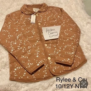 Rylee & Cru Girls 10-12Y Brown Starlight Quilted Collared Chore Coat Lightweight - Picture 1 of 8