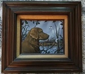 Pintura acrílica colorida vintage de los 80 firmada por Tom Morgan Crain ~ perro labrador - Imagen 1 de 6