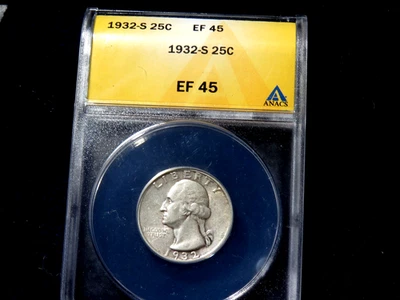 Great Looking 1932-D Washington Quarter ANACS XF 45  K1 - Image 1 of 2
