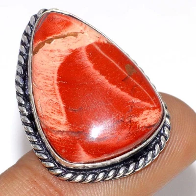 Anillo Chapado en Plata 925 Jaspe Rojo Calidad Superior EE. UU. 4 Regalo Halloween GW Foto 1 de 3