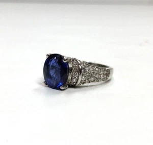 Fantastico Platino Anello Con Diamanti & Zaffiro Blu 2.31ct - Foto 1 di 7