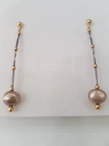 Orecchini donna pendenti oro18 kt giallo, acciaio, perle barocche Earrings Gold - Foto 1 di 1