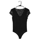 Express Women's Bodysuit Black Floral Lace V-Neck Stretch Lined Blouse Top Small