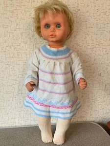 Vintage Soviet children's doll in a sweater, dress, hat, 60 cm. USSR toy - Picture 1 of 24