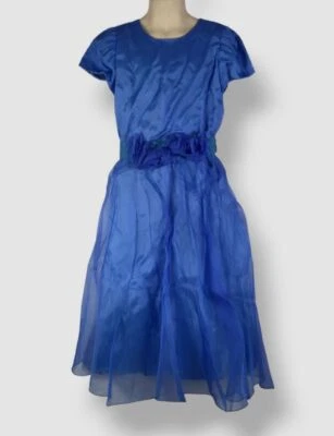 $265 Vestido Bergdorf Goodman Niños Niñas Azul Seda Manga Corta Talla 10 Foto 1 de 4