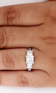2CT Princess Cut Moissanite 3-Stone Engagement Ring Real 925 Sterling Silver - Picture 1 of 11