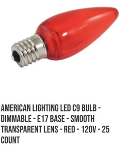 C9 LED rote Weihnachtsbirne Ersatz 25 Stück dimmbar E17 Sockel glatt - Bild 1 von 4