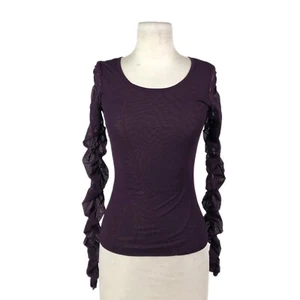 DZHAVAEL Couture $125 rivestimento in rete viola arricciata maniche lunghe trasparenti taglia media - Foto 1 di 7