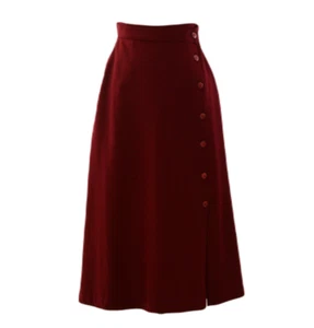 80s Vintage Orvis Full Button Front Wool Skirt Brick Red Trumpet A Line Womens M - Picture 1 of 5