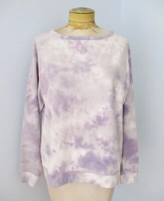 Splendid lilac purple white tie dye thermal knit wide boat neck sweatshirt top M - Imagem 1 de 4