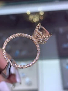 3.1ct Natural Morganite Diamond Gatsby Rich Engagement Ring 14k SOLID Rose Gold - Picture 1 of 13