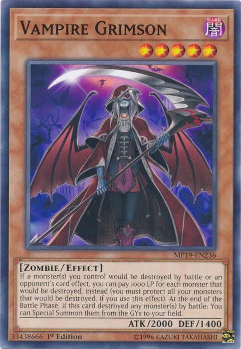 x3 Vampire Grimson - MP19-EN236 - Common - 1st Edition Yu-Gi-Oh! M/NM - Image 1 of 1