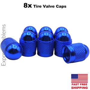 8X ALUMINUM BULLET STYLE TIRE/RIM VALVE/WHEEL AIR PORT COVER STEMS CAP/CAPS BLUE - Picture 1 of 12