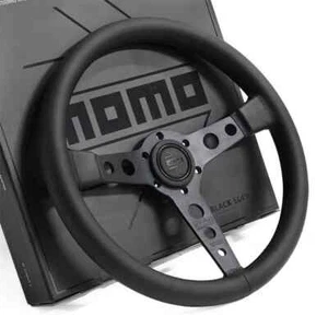 MOMO BLACK EDITION 14inch P5 Small Dish Genuine Leather Sport Steering Wheel - Picture 1 of 6