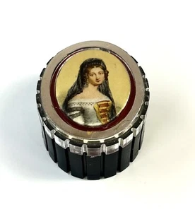 Vintage Lucite Schmuckkästchen Portrait of Lady Vanity Italy Swing Open Oval MCM - Bild 1 von 6