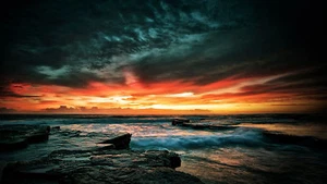AUSTRALIA Storm ocean sea sunset sunrise beach print landscape painting - Picture 1 of 4