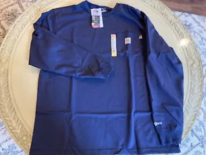 Carhartt FR Flame Resistant Men's XL Force Long Sleeve Pocket T Shirt Navy Blue - Picture 1 of 3