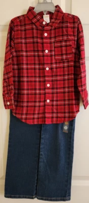 NUEVO Gymboree Niños 2 piezas Conjunto de Invierno Talla 5-T Franela Roja Top Pantalones Jeans Foto 1 de 4