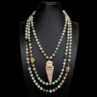 3 Strands Natural Amazonite Turquoise Necklace Biwa Pearl Agate Druzy Pendant