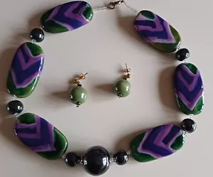 KAZURI KENYA HAND CRAFTED FAIR TRADE BEADED STATEMENT NECKPIECE AND EARRINGS - Picture 1 of 5