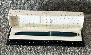 SUPERB PARKER SLIMFOLD FOUNTAIN PEN-GREEN GT-14Ct GOLD MEDIUM NIB-BOX-FREE POST! - Picture 1 of 12