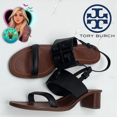 Sandalia de tacón de cuero negro Tory Burch Lowell 2 45 mm para mujer 46256 Foto 1 de 4