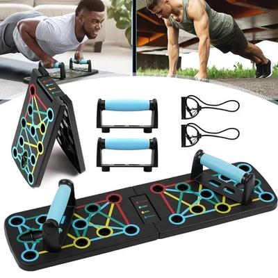 Faltbares Liegestützgriffe Multifunktions Push Up Board mit 2 Widerstandsseilen - Bild 1 von 4