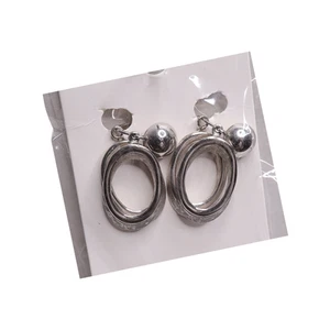 Vintage Trifari Silver Tone Double Hoop Clip On Earrings - 1 1/4 Inches - Picture 1 of 3