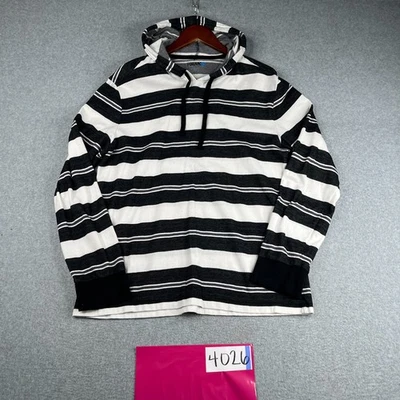 Hawk Hoodie Large Black WHite Striped Long Sleeve Pullover Mens - Image 1 of 4