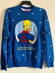 Mens Christmas Jumper Size LARGE Homer Simpson Mr Plow The Simpsons Snow UK - Picture 1 of 4