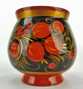 Vintage Soviet Russian Hand Painted Khokhloma Folk Art Cup Vase  3" - Picture 1 of 8