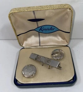 KREISLER 925 Sterling Silver Cufflinks & Tie Clip Set Vintage W/ Original Box - Picture 1 of 14