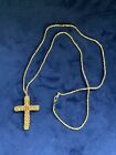 Vtg Beaded Cross Necklace 24” Beaded Chain Cross Is 2” Long