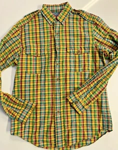 POLO RALPH LAUREN Men’s Bright Madras Plaid Epaulettes Button Down Shirt M - Picture 1 of 6