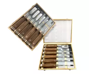 Nussbaum Griffe Holz Stechbeitel Set 6-teilig & 2 Wetzsteine Set Holzkoffer - Bild 1 von 4