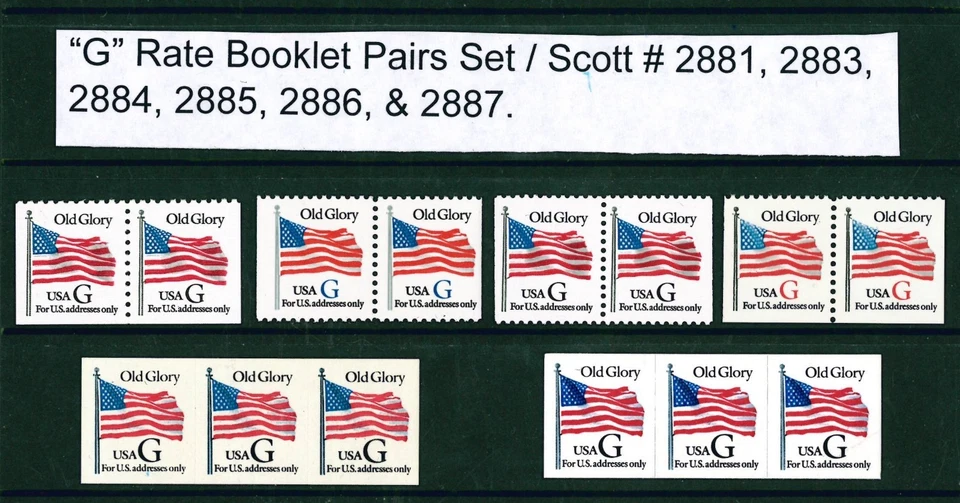 US Scott # 2881v, 2883, 2884, 2885, 2886, & 2887 "G" rate MNH Booklet Pairs - Image 1 of 1